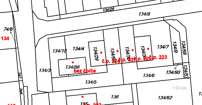 Sloup 224 na parcele st. 134/29 v KÚ Sloup v Moravském krasu, Katastrální mapa