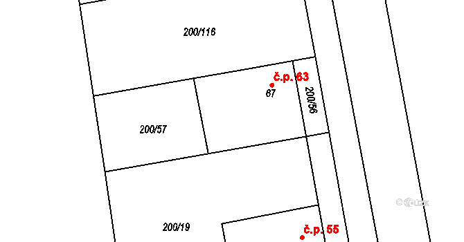 Rvenice 63, Postoloprty na parcele st. 67 v KÚ Rvenice, Katastrální mapa