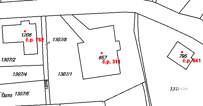 Česká Kamenice 311 na parcele st. 657 v KÚ Česká Kamenice, Katastrální mapa