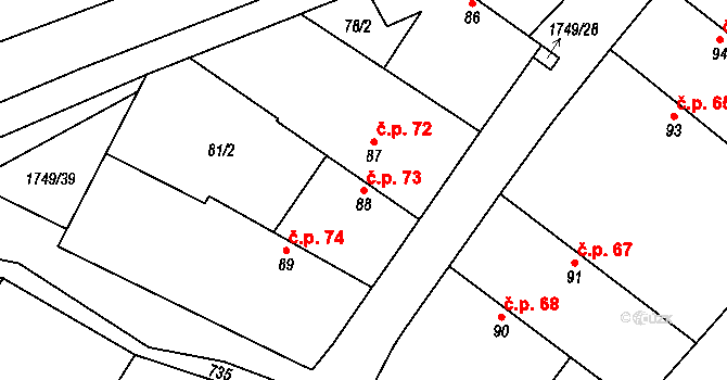 Čečelice 73 na parcele st. 88 v KÚ Čečelice, Katastrální mapa