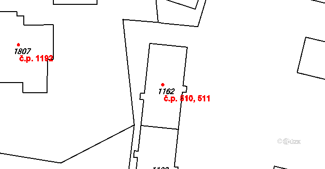 Litovel 510,511 na parcele st. 1162 v KÚ Litovel, Katastrální mapa
