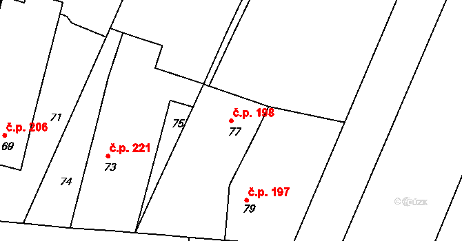Velký Borek 198 na parcele st. 77 v KÚ Velký Borek, Katastrální mapa