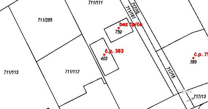 Daliměřice 383, Turnov na parcele st. 403 v KÚ Daliměřice, Katastrální mapa