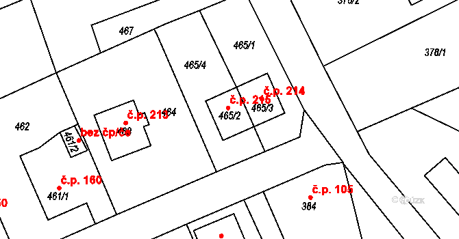 Lipence 215, Praha na parcele st. 465/2 v KÚ Lipence, Katastrální mapa