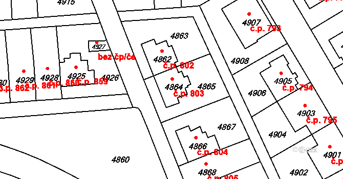 Záběhlice 803, Praha na parcele st. 4864 v KÚ Záběhlice, Katastrální mapa