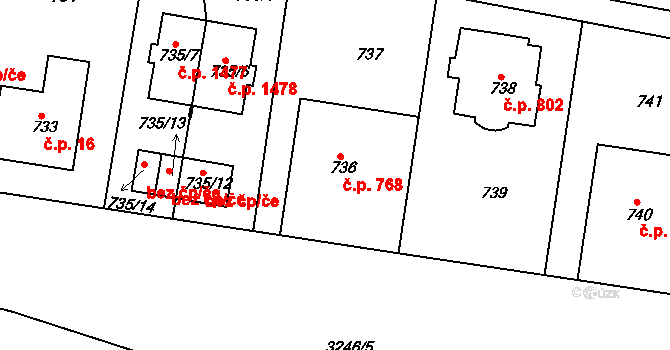 Michle 768, Praha na parcele st. 736 v KÚ Michle, Katastrální mapa