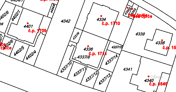 Smíchov 1711, Praha na parcele st. 4336 v KÚ Smíchov, Katastrální mapa
