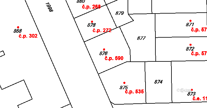 Vysočany 590, Praha na parcele st. 876 v KÚ Vysočany, Katastrální mapa