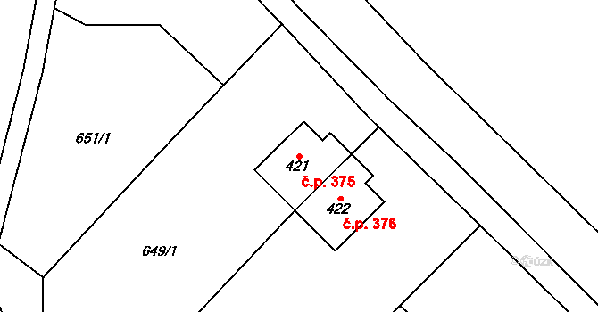 Podhůří 375, Vrchlabí na parcele st. 421 v KÚ Podhůří-Harta, Katastrální mapa