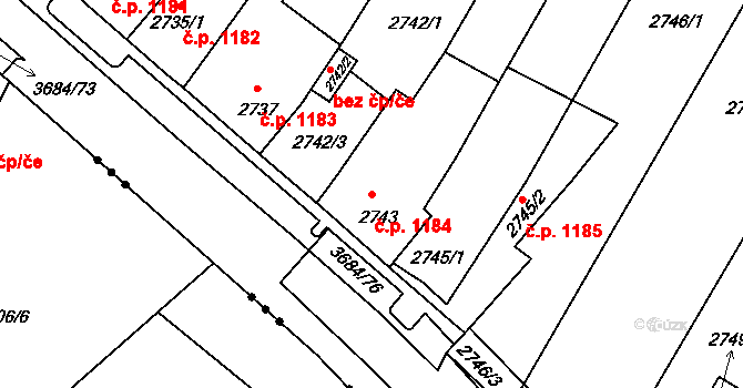 České Budějovice 5 1184, České Budějovice na parcele st. 2743 v KÚ České Budějovice 5, Katastrální mapa