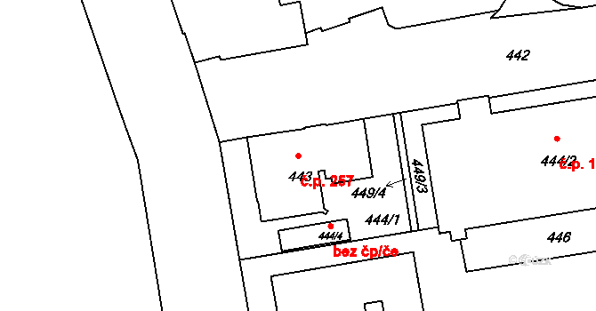 České Budějovice 6 257, České Budějovice na parcele st. 443 v KÚ České Budějovice 6, Katastrální mapa