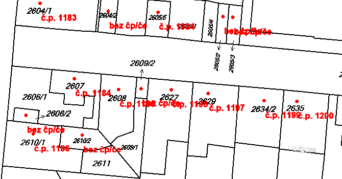 České Budějovice 7 1196, České Budějovice na parcele st. 2627 v KÚ České Budějovice 7, Katastrální mapa