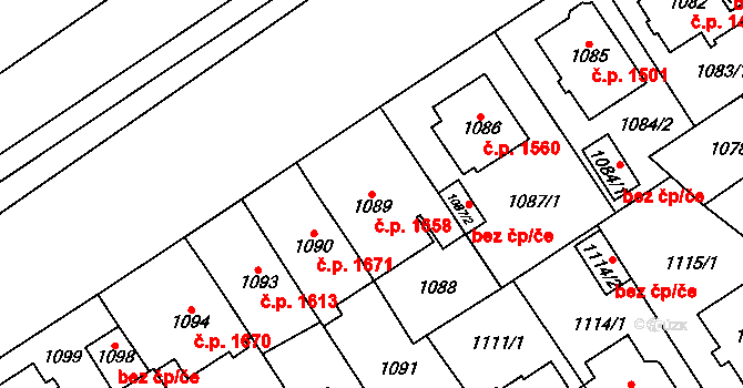 Chomutov 1658 na parcele st. 1089 v KÚ Chomutov I, Katastrální mapa