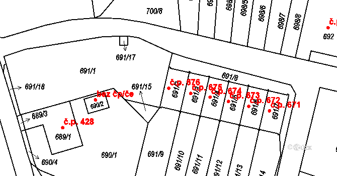 Liberec VI-Rochlice 676, Liberec na parcele st. 691/2 v KÚ Rochlice u Liberce, Katastrální mapa