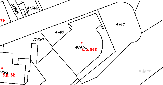 Liberec III-Jeřáb 858, Liberec na parcele st. 4147/2 v KÚ Liberec, Katastrální mapa