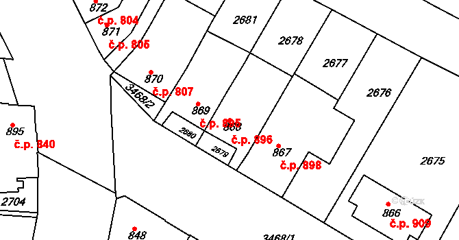 Rosice 896 na parcele st. 868 v KÚ Rosice u Brna, Katastrální mapa