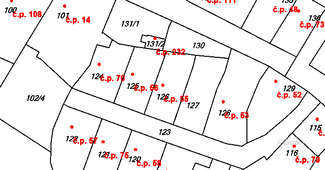 Velké Chvalovice 55, Pečky na parcele st. 126 v KÚ Velké Chvalovice, Katastrální mapa