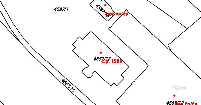 Bystřice 1260 na parcele st. 4587/13 v KÚ Bystřice nad Olší, Katastrální mapa