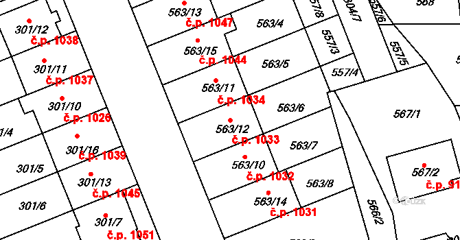 Nivnice 1033 na parcele st. 563/12 v KÚ Nivnice, Katastrální mapa