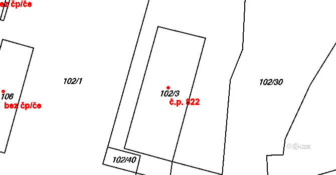 Habartov 822 na parcele st. 102/3 v KÚ Habartov, Katastrální mapa