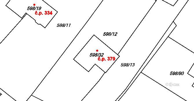 Chotíkov 379 na parcele st. 598/32 v KÚ Chotíkov, Katastrální mapa
