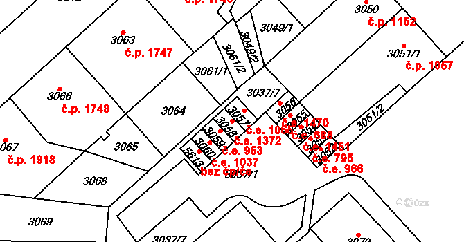 Chomutov 1372 na parcele st. 3058 v KÚ Chomutov I, Katastrální mapa