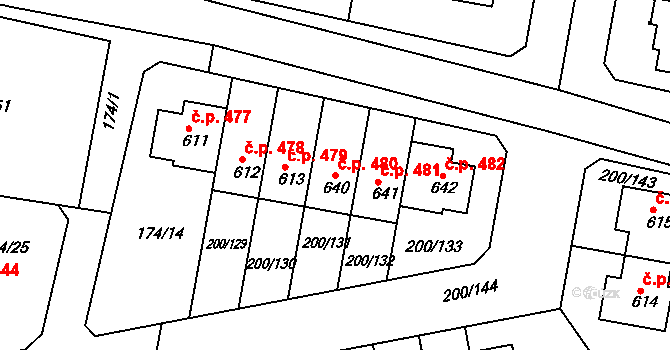 Nehvizdy 480 na parcele st. 640 v KÚ Nehvizdy, Katastrální mapa