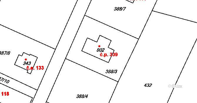 Vyžlovka 339 na parcele st. 802 v KÚ Vyžlovka, Katastrální mapa