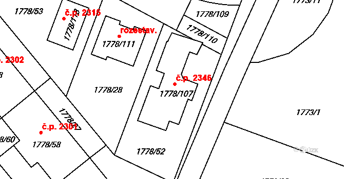 Poruba 2346, Ostrava na parcele st. 1778/107 v KÚ Poruba, Katastrální mapa