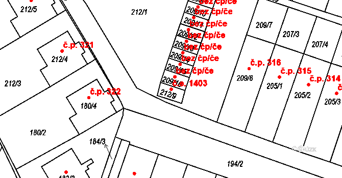 Pokratice 1403, Litoměřice na parcele st. 212/9 v KÚ Pokratice, Katastrální mapa