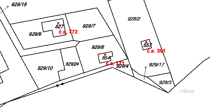 Podhrad 771, Cheb na parcele st. 854 v KÚ Podhrad, Katastrální mapa