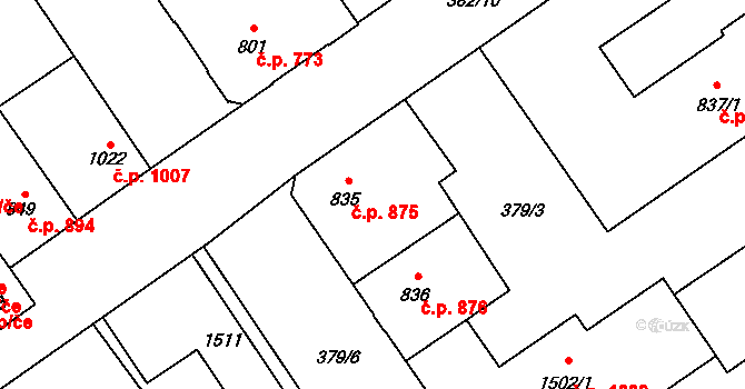 Přívoz 875, Ostrava na parcele st. 835 v KÚ Přívoz, Katastrální mapa