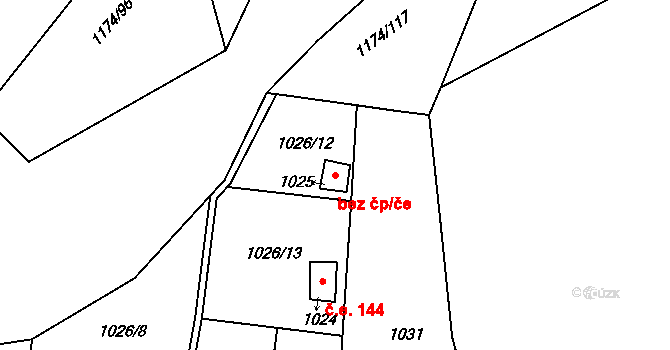Želechovice nad Dřevnicí 41210735 na parcele st. 1025 v KÚ Želechovice nad Dřevnicí, Katastrální mapa