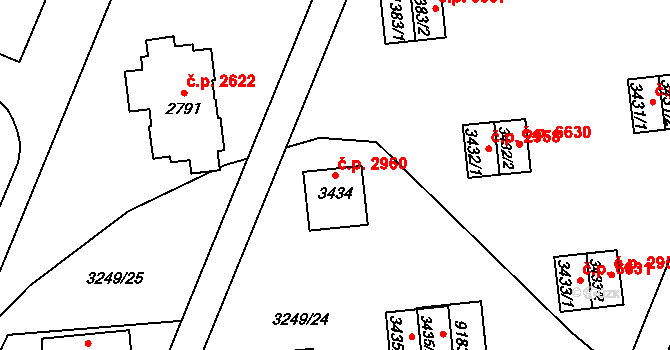 Zlín 2960 na parcele st. 3434 v KÚ Zlín, Katastrální mapa