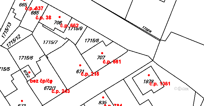 Kateřinky 661, Opava na parcele st. 707 v KÚ Kateřinky u Opavy, Katastrální mapa