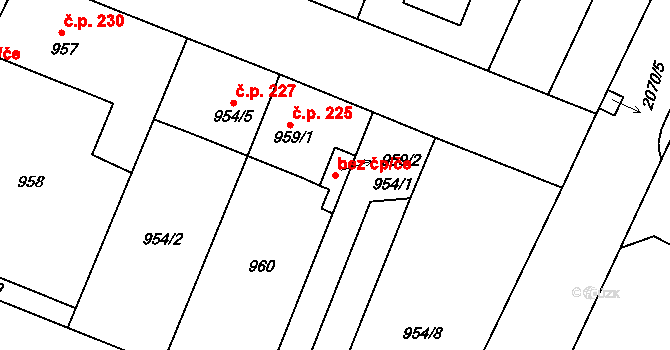 Bechyně 47413735 na parcele st. 959/2 v KÚ Bechyně, Katastrální mapa