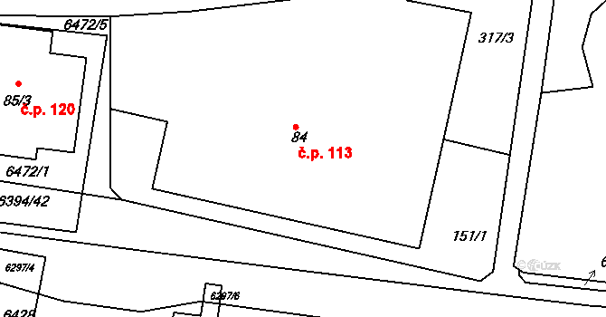 Šumice 113 na parcele st. 84 v KÚ Šumice u Uherského Brodu, Katastrální mapa