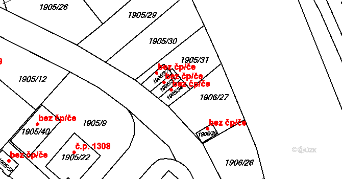 Velké Meziříčí 50363735 na parcele st. 1905/34 v KÚ Velké Meziříčí, Katastrální mapa