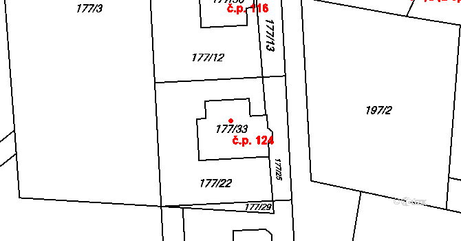 Číčenice 124 na parcele st. 177/33 v KÚ Číčenice, Katastrální mapa