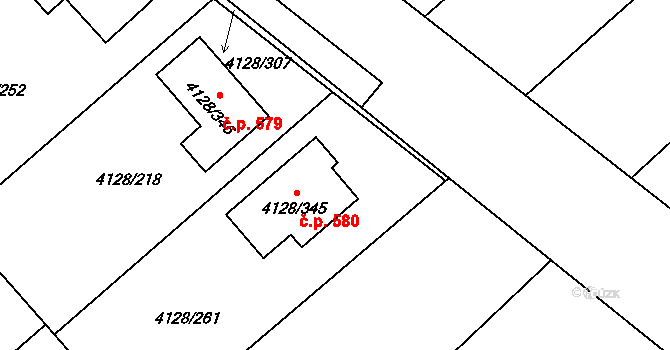 Choceňské Předměstí 580, Vysoké Mýto na parcele st. 4128/345 v KÚ Vysoké Mýto, Katastrální mapa