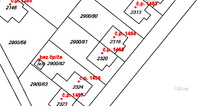 Rosice 1465 na parcele st. 2320 v KÚ Rosice u Brna, Katastrální mapa