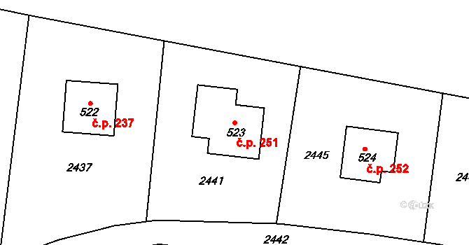 Smilovice 251 na parcele st. 523 v KÚ Smilovice u Třince, Katastrální mapa