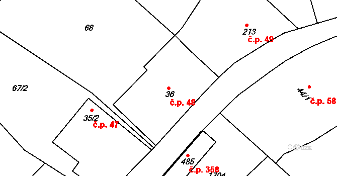 Rosice 48 na parcele st. 36 v KÚ Rosice u Chrasti, Katastrální mapa