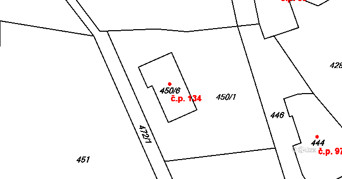 Domanín 134, Bystřice nad Pernštejnem na parcele st. 450/6 v KÚ Domanín u Bystřice nad Pernštejnem, Katastrální mapa