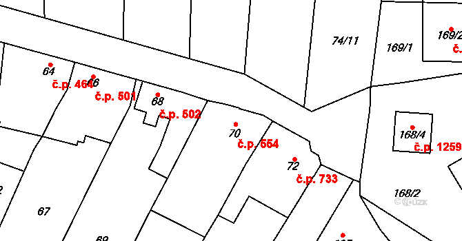Nýřany 554 na parcele st. 70 v KÚ Nýřany, Katastrální mapa