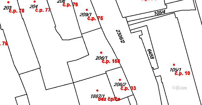 Beroun-Centrum 158, Beroun na parcele st. 206/1 v KÚ Beroun, Katastrální mapa