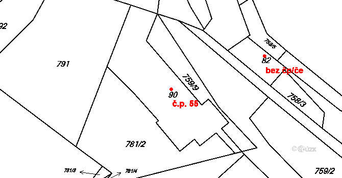 Chotýš 55, Vitice na parcele st. 90 v KÚ Chotýš, Katastrální mapa