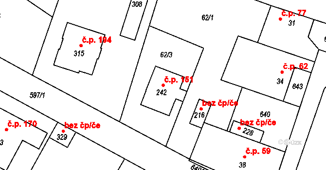 Jiřice 151, Kostelec nad Labem na parcele st. 242 v KÚ Jiřice u Kostelce nad Labem, Katastrální mapa