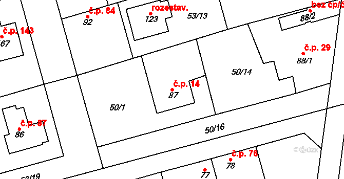Dobříč 14 na parcele st. 87 v KÚ Dobříč u Prahy, Katastrální mapa