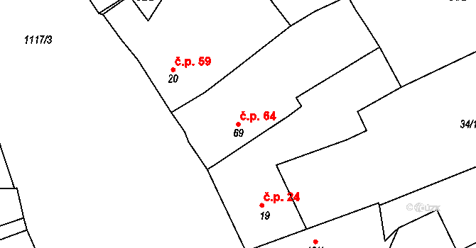 Vranovice 64, Břasy na parcele st. 69 v KÚ Vranovice u Břas, Katastrální mapa